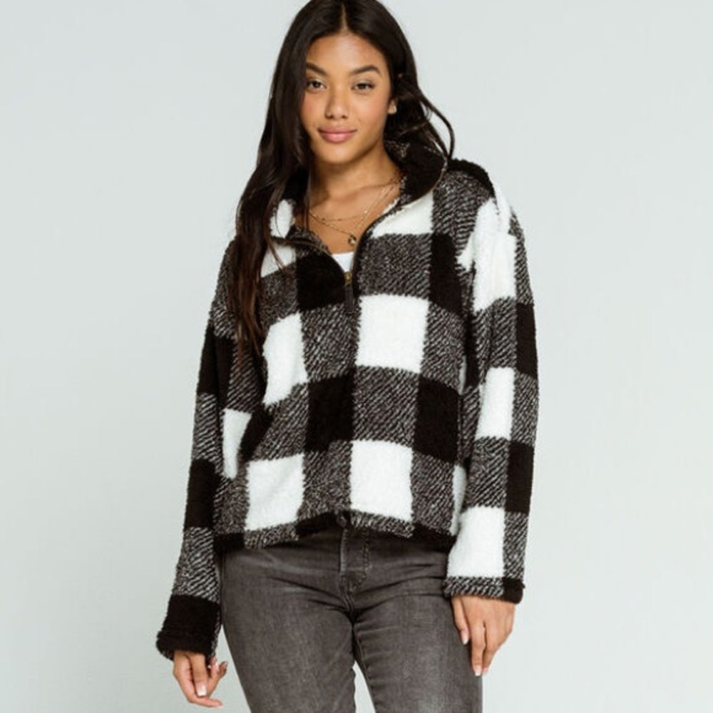 Love Tree Buffalo Plaid Sherpa Pullover Sweater